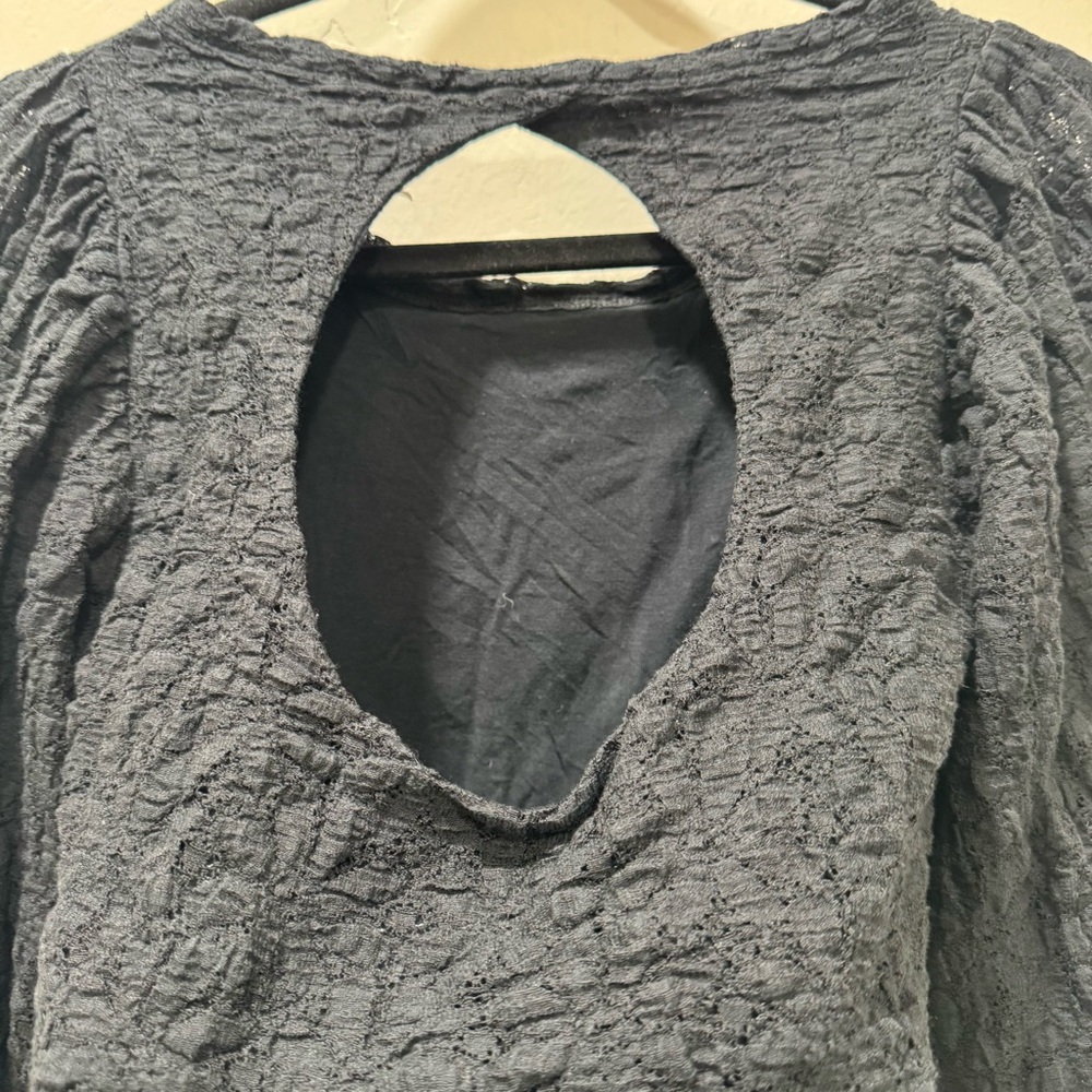 Free People Tea Time Black Textured Knit Crop Top Cut Out Back Women's Small - Picture 8 of 15